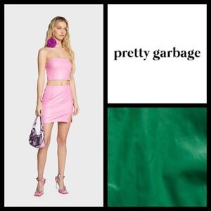 NWOT Dolls Kill Pretty Garbage Faux Leather Green Mini Skirt